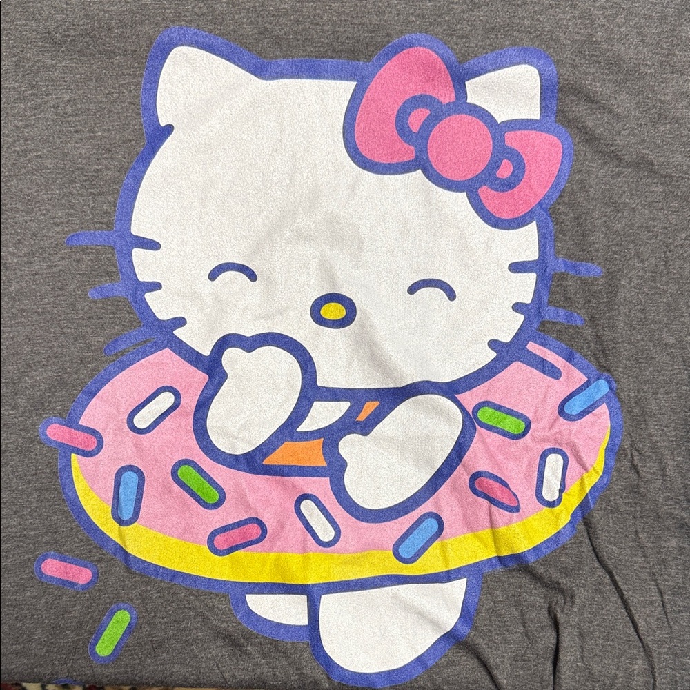 Hello Kitty Gray Tee with Pink and Yellow Donut